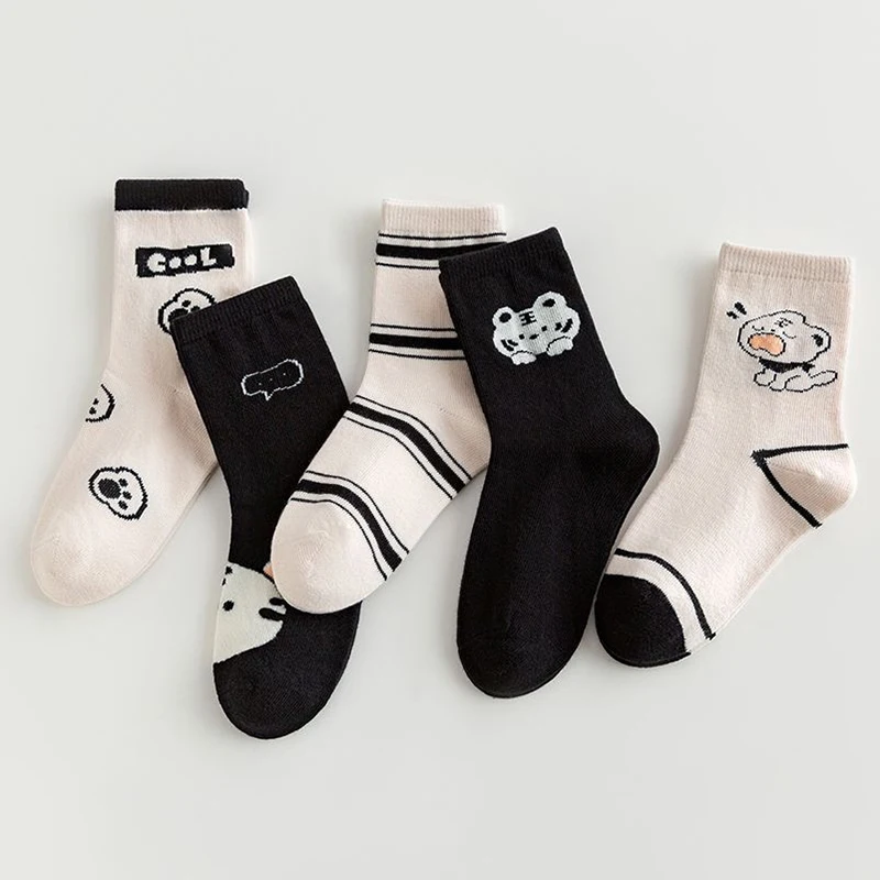 Pipe Bending Spring - 5Pairs Cartoon Kids Cotton Socks Fashion